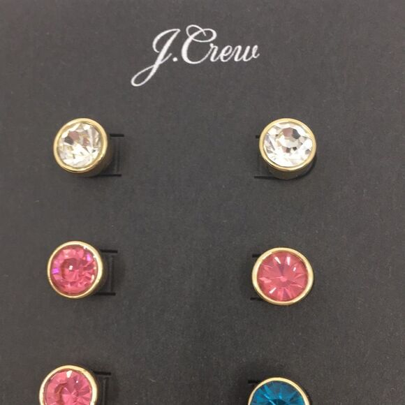 J Crew Set of three stud rhinestone earrings new on card - Picture 3 of 6